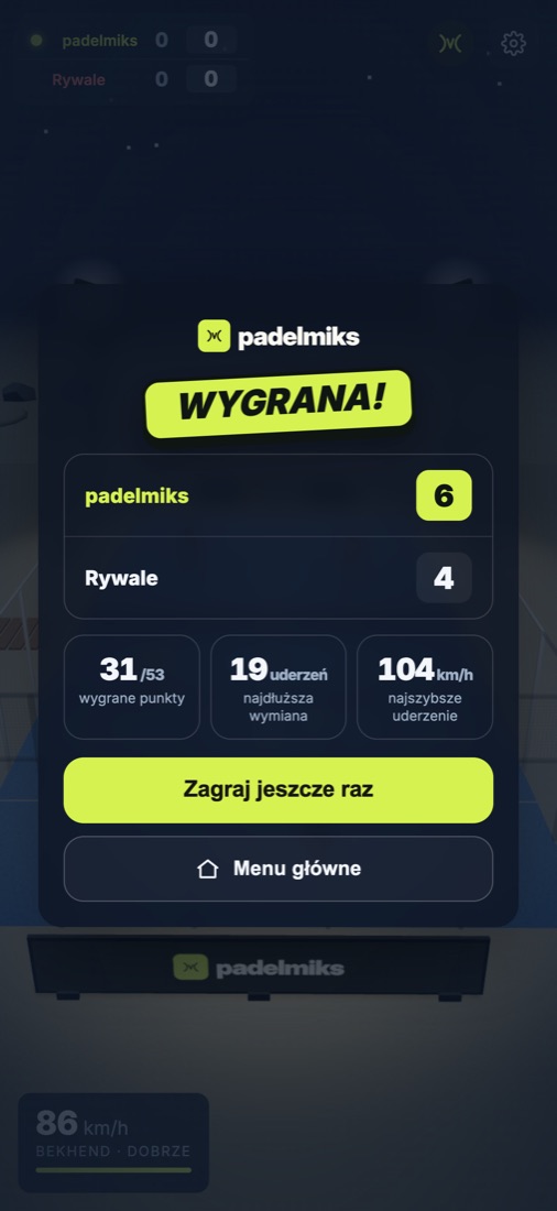 Ekran końca meczu ze statystykami